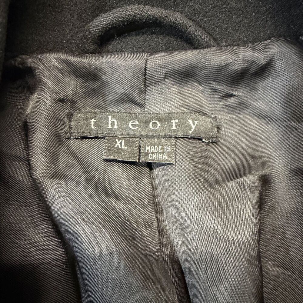 Theory Mens XL Black Wool Blend Overcoat Car Coat Jacket Hidden Zip Minimalist - Picture 2 of 9